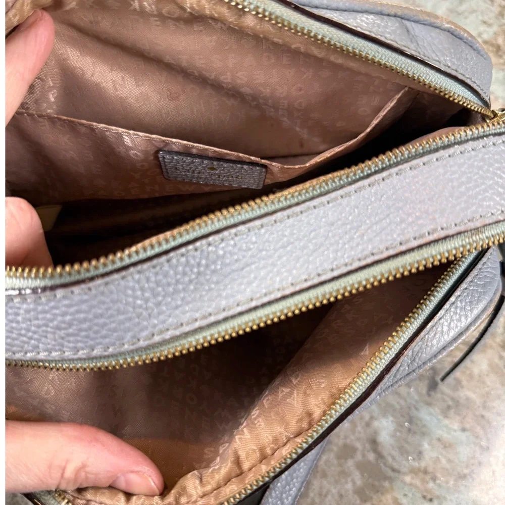 Kate Spade New York Grey Blue Pebbled Leather Dome Crossbody Bag Gold Hardware S